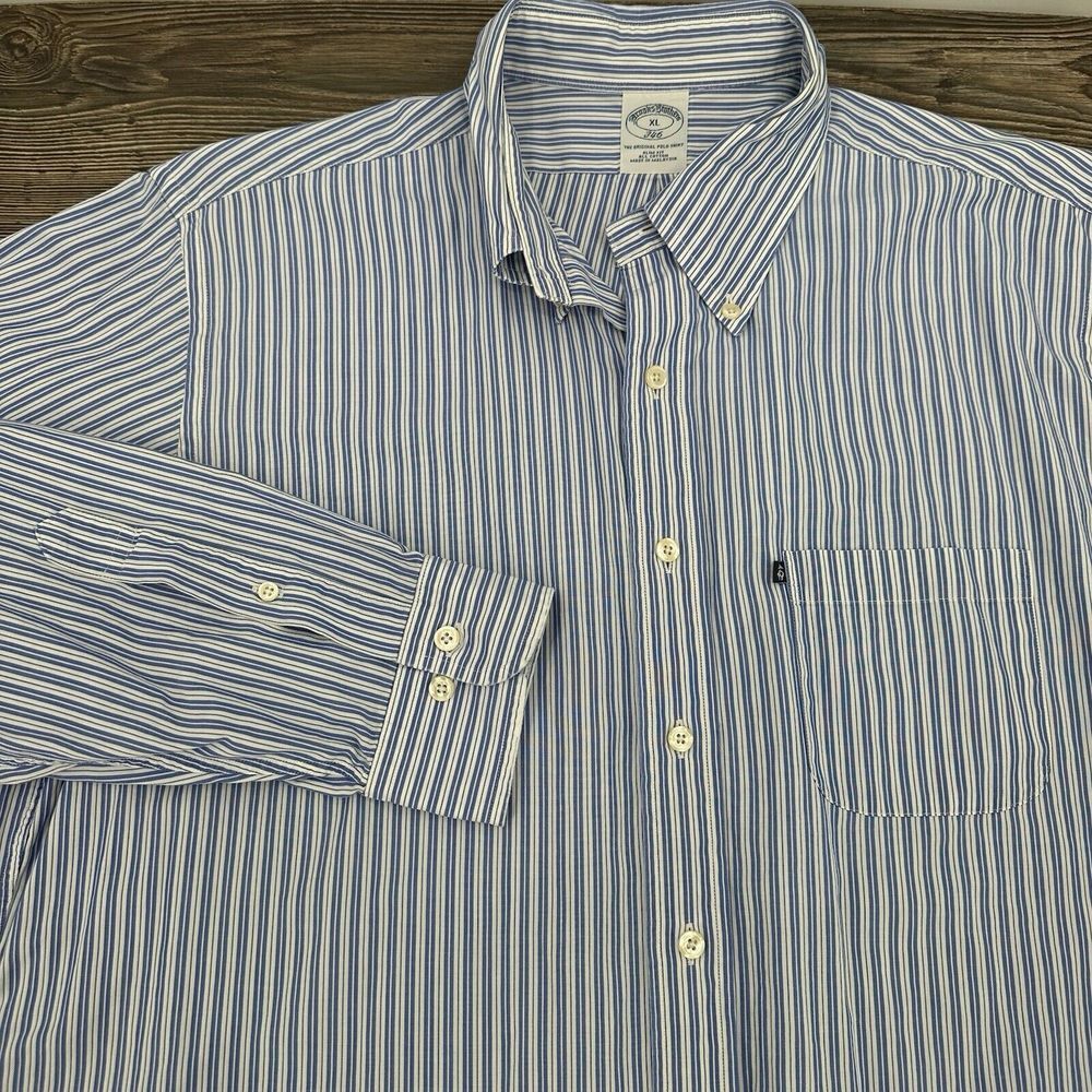 Brooks Brothers‎ 346 Shirt Mens XL Blue Striped Slim All Cotton Casual Preppy
